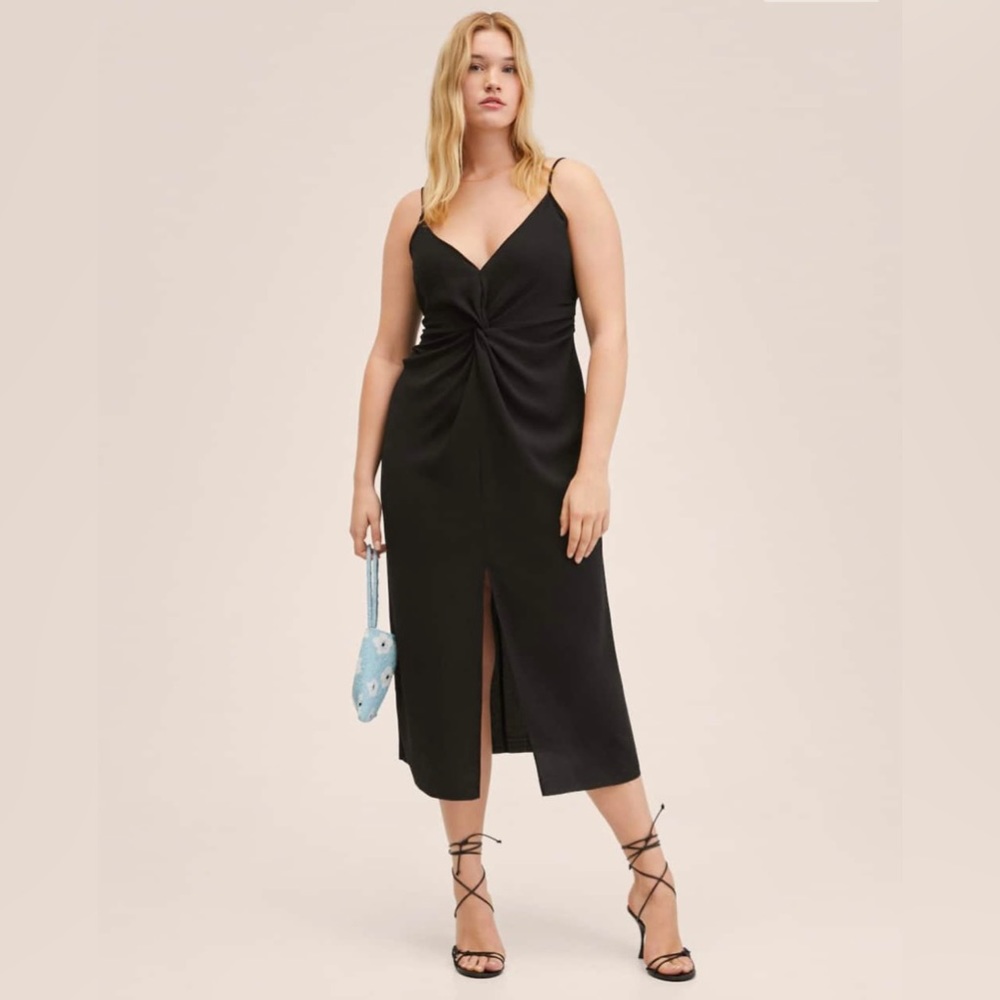 BNWT MANGO Black Cut-Out Ruched Dress with middle skirt slit